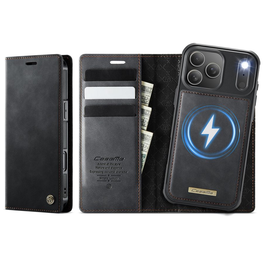 CASEME iPhone 17 Pro Case 2-in-1 Detachable Wallet Vegan Leather Flip Cover - Compatible with MagSafe