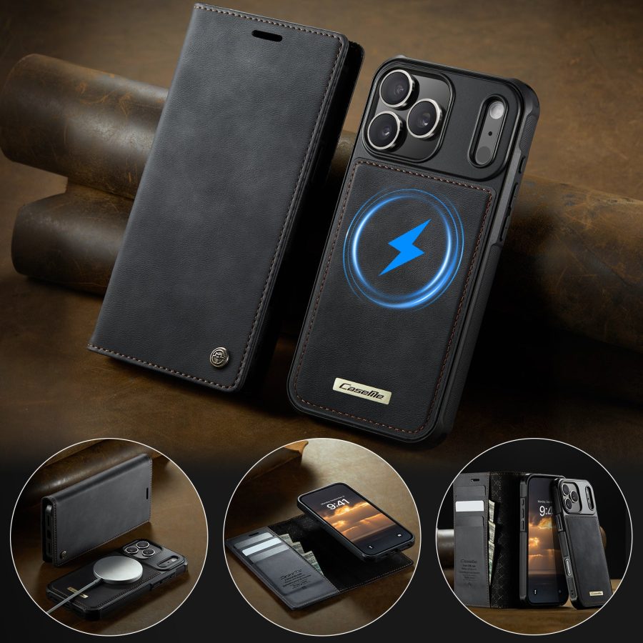 CASEME iPhone 17 Pro Case 2-in-1 Detachable Wallet Vegan Leather Flip Cover - Compatible with MagSafe