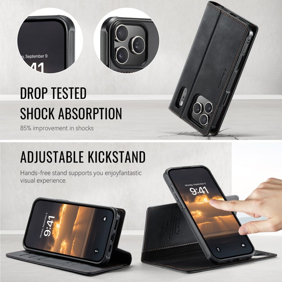 CASEME iPhone 17 Pro Case 2-in-1 Detachable Wallet Vegan Leather Flip Cover - Compatible with MagSafe