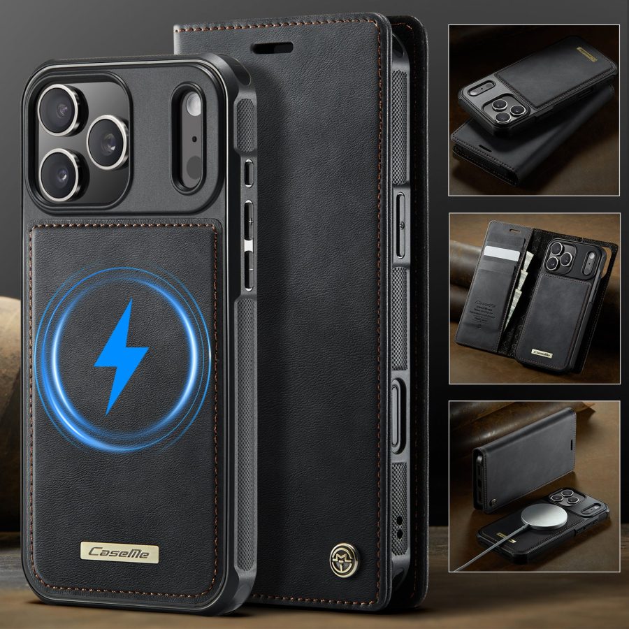 CASEME iPhone 17 Pro Case 2-in-1 Detachable Wallet Vegan Leather Flip Cover - Compatible with MagSafe