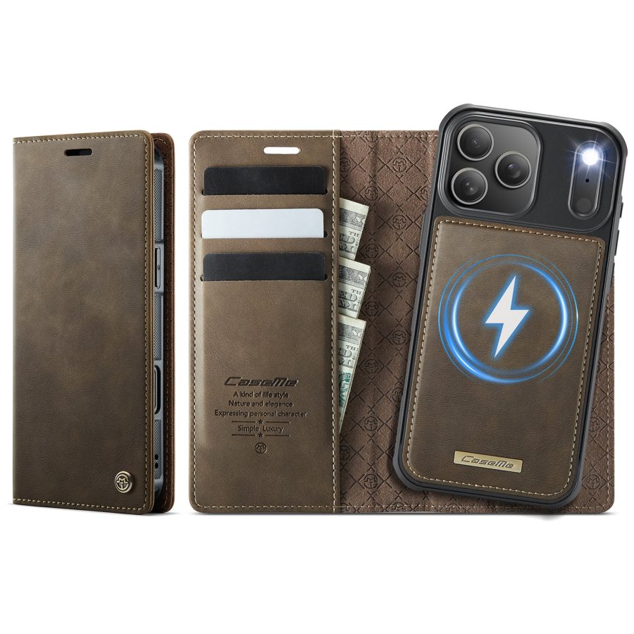 CASEME iPhone 17 Pro Case 2-in-1 Detachable Wallet Vegan Leather Flip Cover - Compatible with MagSafe