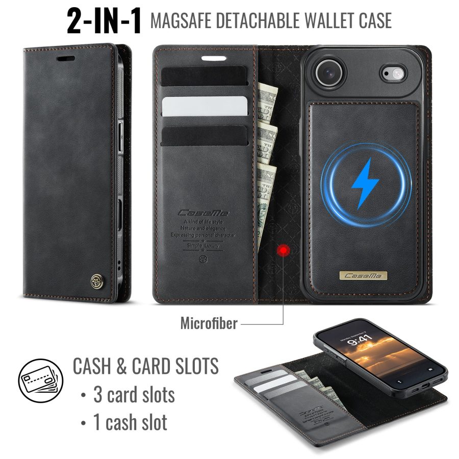 CASEME iPhone Air Case 2-in-1 Detachable Wallet Vegan Leather Flip Cover - Compatible with MagSafe