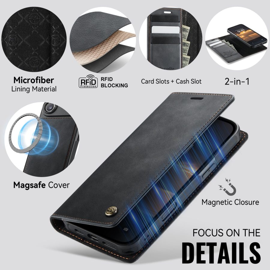 CASEME iPhone Air Case 2-in-1 Detachable Wallet Vegan Leather Flip Cover - Compatible with MagSafe