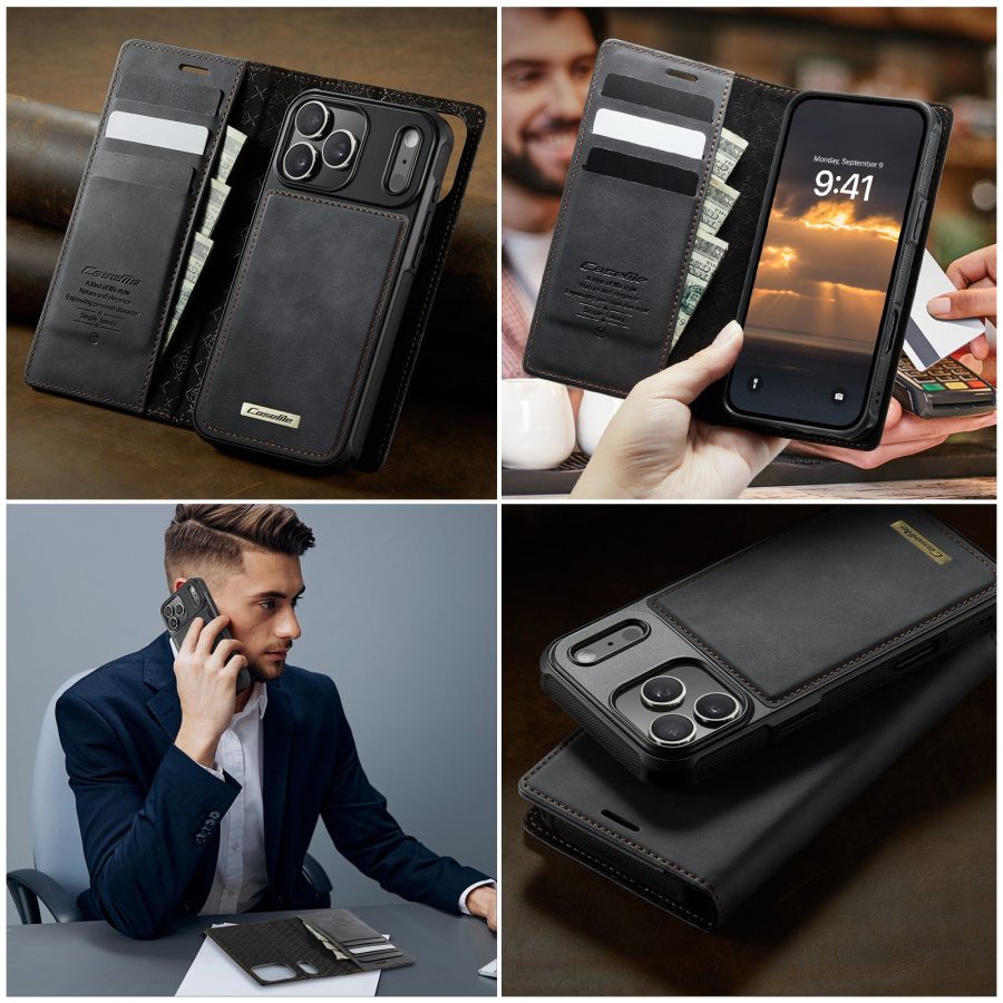 CASEME iPhone 17 Pro Max Case 2-in-1 Detachable Wallet Vegan Leather Flip Cover - Compatible with MagSafe