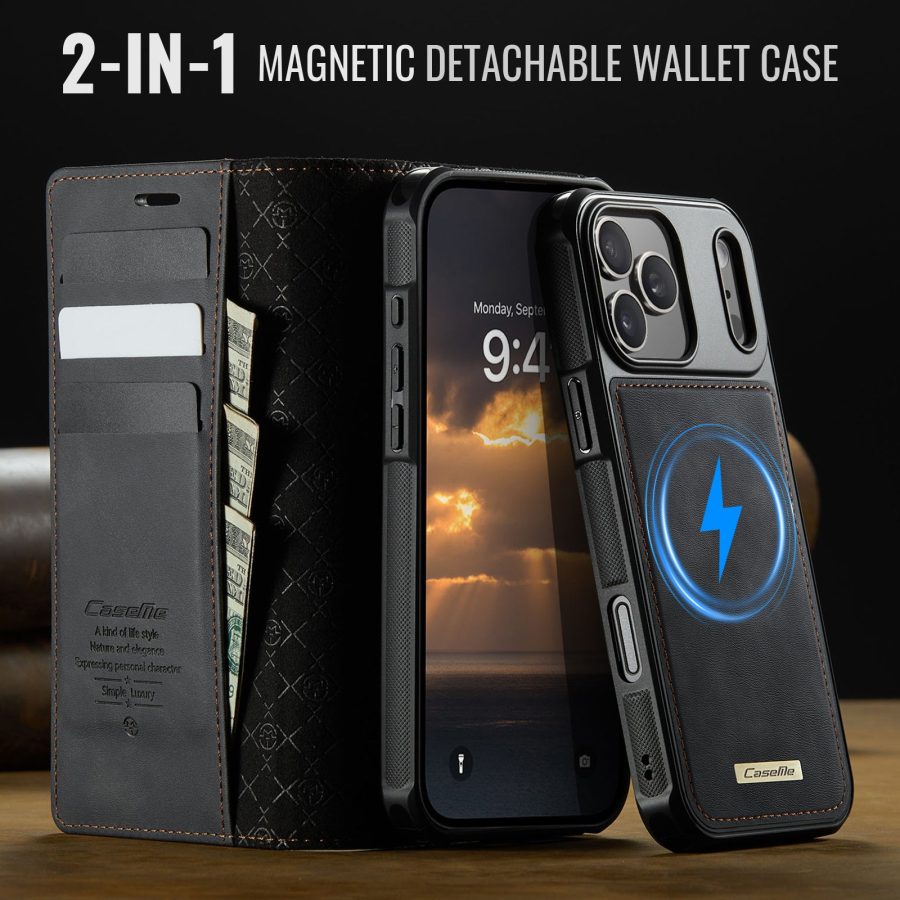 CASEME iPhone 17 Pro Max Case 2-in-1 Detachable Wallet Vegan Leather Flip Cover - Compatible with MagSafe