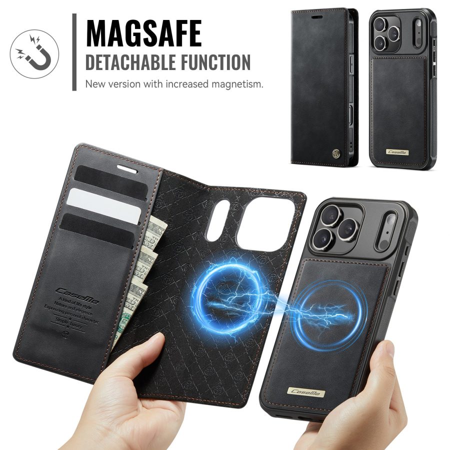 CASEME iPhone 17 Pro Max Case 2-in-1 Detachable Wallet Vegan Leather Flip Cover - Compatible with MagSafe