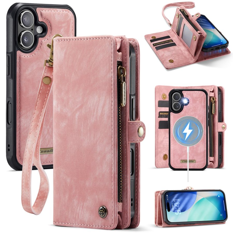 CASEME For iPhone 17 Case 2-in-1 Detachable Magnetic Zipper Wallet Vegan Leather Flip Cover