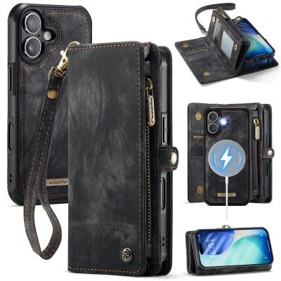 CASEME For iPhone 17 Case 2-in-1 Detachable Magnetic Zipper Wallet Vegan Leather Flip Cover