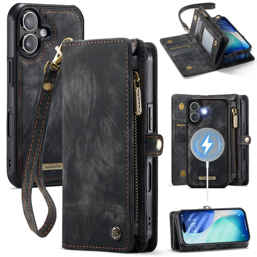 CASEME For iPhone 17 Case 2-in-1 Detachable Magnetic Zipper Wallet Vegan Leather Flip Cover