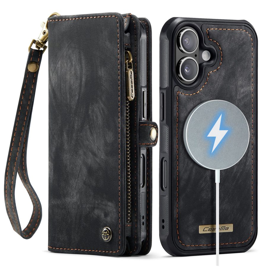 CASEME For iPhone 17 Case 2-in-1 Detachable Magnetic Zipper Wallet Vegan Leather Flip Cover