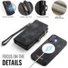 CASEME For iPhone 17 Case 2-in-1 Detachable Magnetic Zipper Wallet Vegan Leather Flip Cover