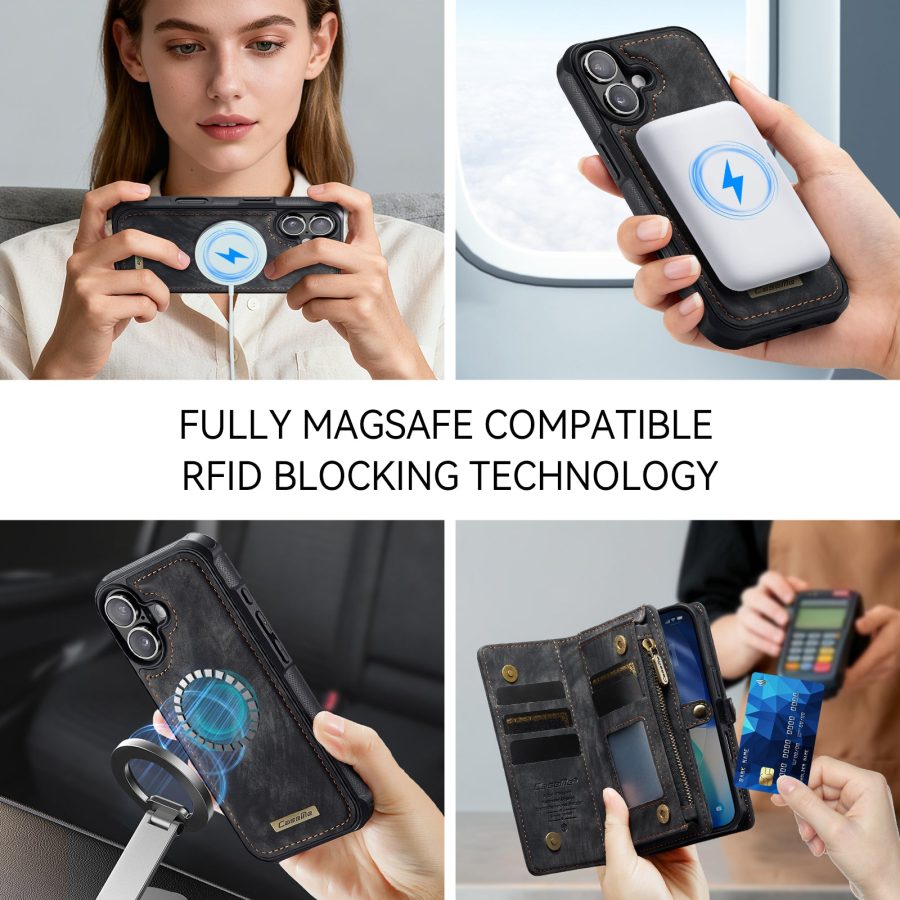 CASEME For iPhone 17 Case 2-in-1 Detachable Magnetic Zipper Wallet Vegan Leather Flip Cover