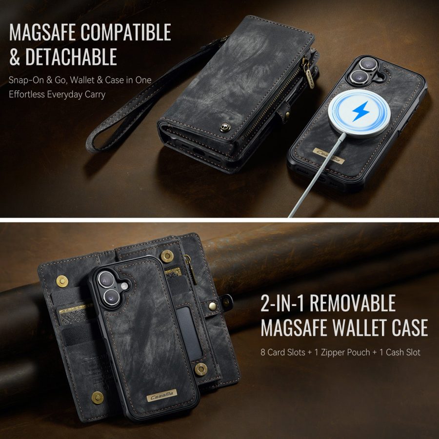 CASEME For iPhone 17 Case 2-in-1 Detachable Magnetic Zipper Wallet Vegan Leather Flip Cover