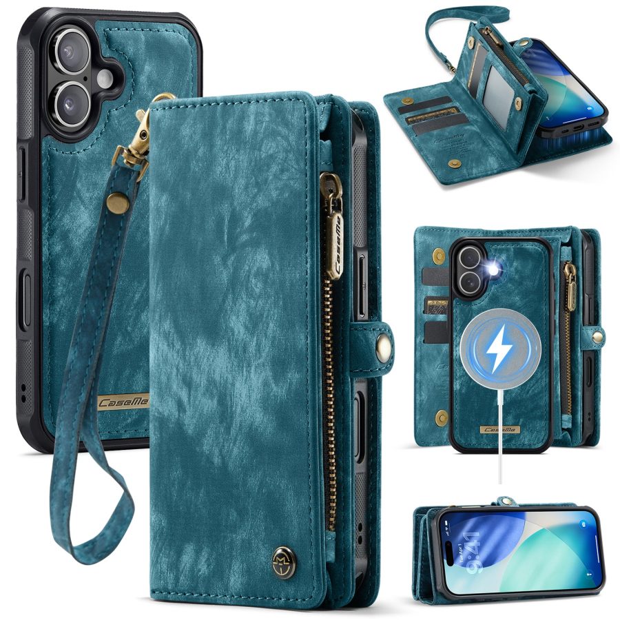 CASEME For iPhone 17 Case 2-in-1 Detachable Magnetic Zipper Wallet Vegan Leather Flip Cover