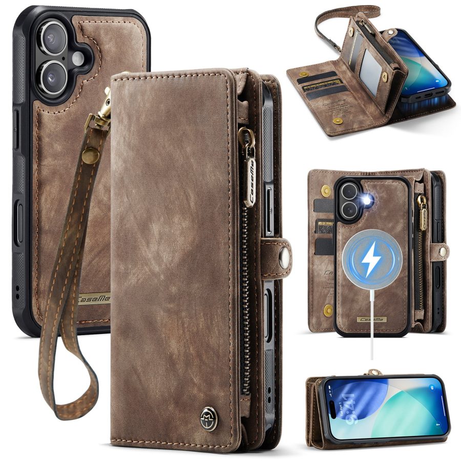 CASEME For iPhone 17 Case 2-in-1 Detachable Magnetic Zipper Wallet Vegan Leather Flip Cover