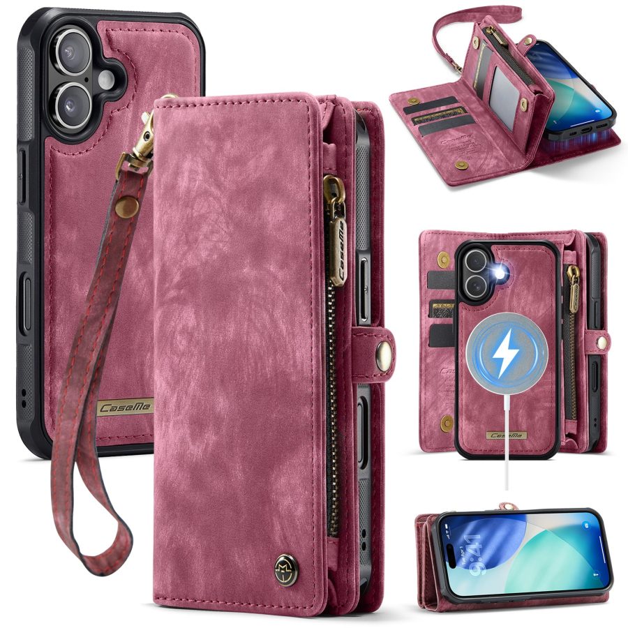 CASEME For iPhone 17 Case 2-in-1 Detachable Magnetic Zipper Wallet Vegan Leather Flip Cover