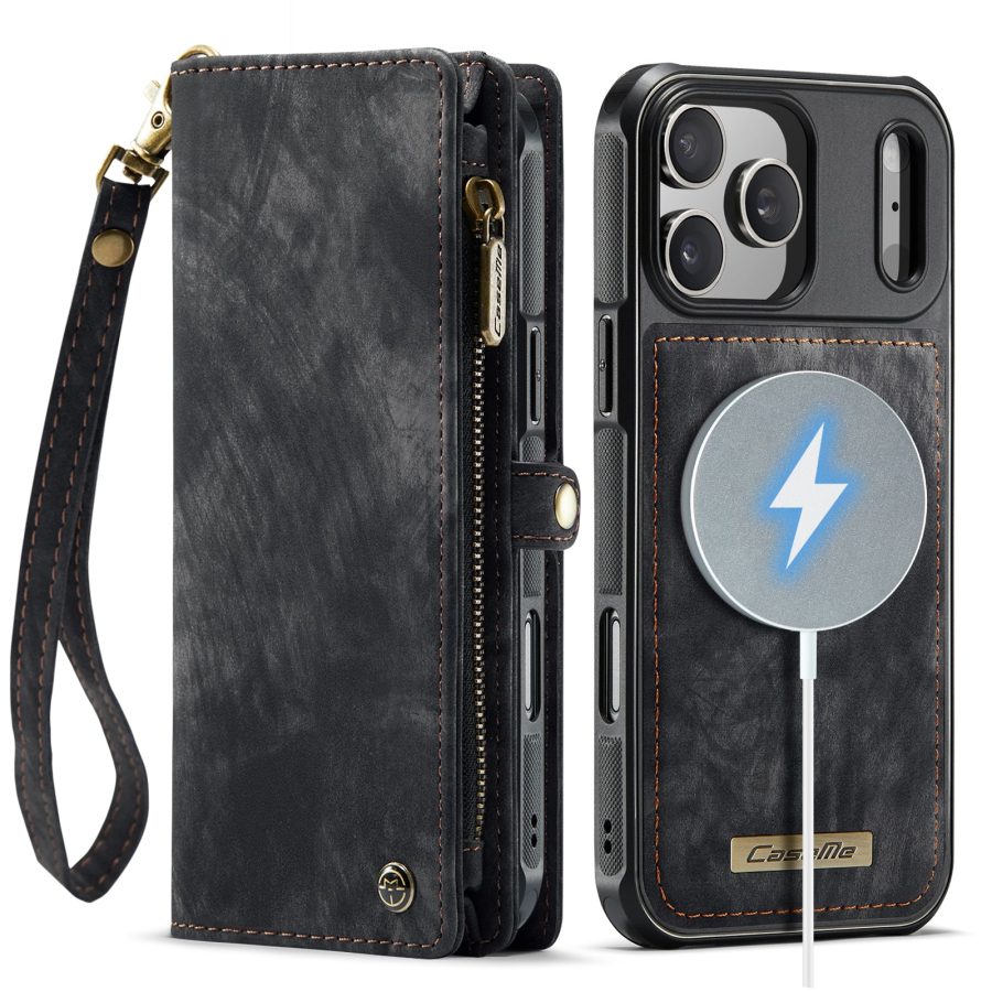 CASEME For iPhone 17 Pro Max Case 2-in-1 Detachable Magnetic Zipper Wallet Vegan Leather Flip Cover