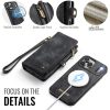 CASEME For iPhone 17 Pro Max Case 2-in-1 Detachable Magnetic Zipper Wallet Vegan Leather Flip Cover