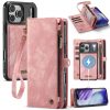 CASEME For iPhone 17 Pro Case 2-in-1 Detachable Magnetic Zipper Wallet Vegan Leather Flip Cover