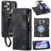 CASEME For iPhone 17 Pro Case 2-in-1 Detachable Magnetic Zipper Wallet Vegan Leather Flip Cover