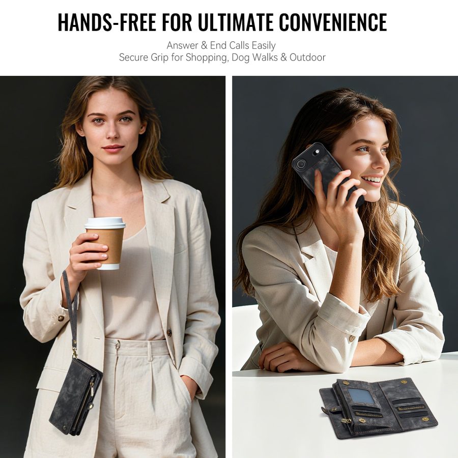 CASEME For iPhone Air Case 2-in-1 Detachable Magnetic Zipper Wallet Vegan Leather Flip Cover