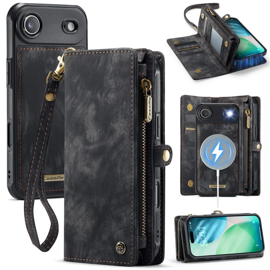 CASEME For iPhone Air Case 2-in-1 Detachable Magnetic Zipper Wallet Vegan Leather Flip Cover