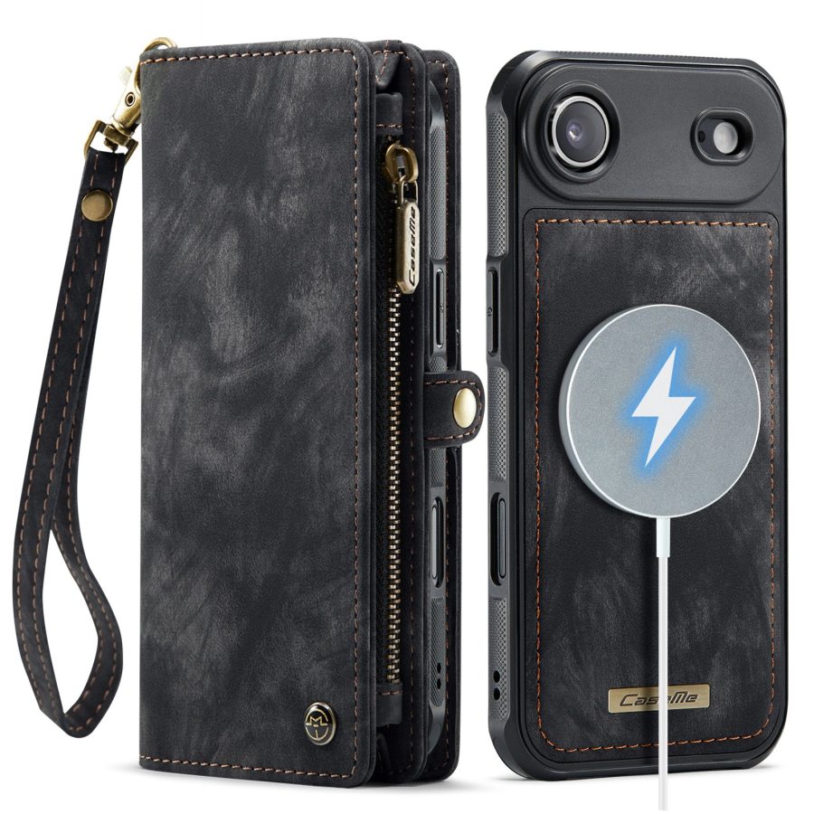 CASEME For iPhone Air Case 2-in-1 Detachable Magnetic Zipper Wallet Vegan Leather Flip Cover