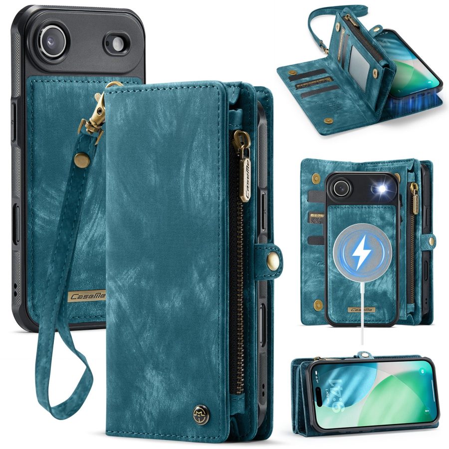 CASEME For iPhone Air Case 2-in-1 Detachable Magnetic Zipper Wallet Vegan Leather Flip Cover