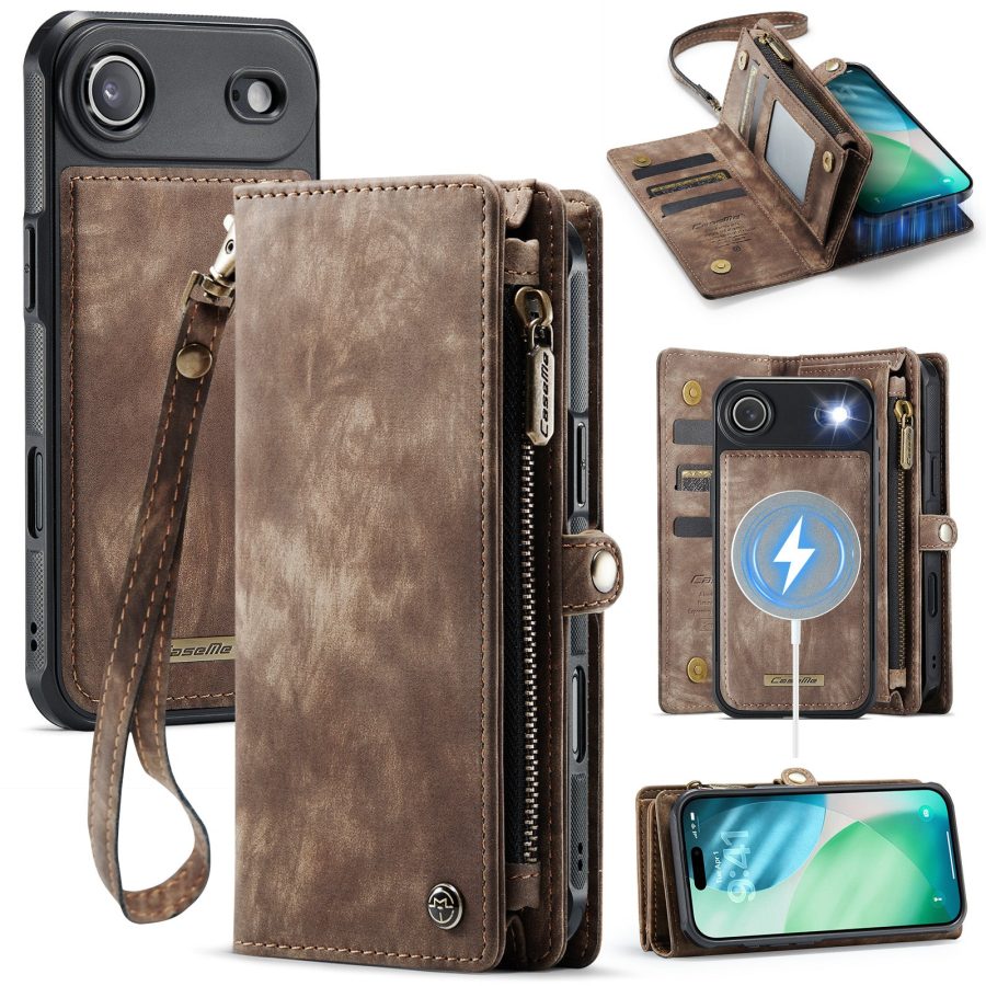 CASEME For iPhone Air Case 2-in-1 Detachable Magnetic Zipper Wallet Vegan Leather Flip Cover
