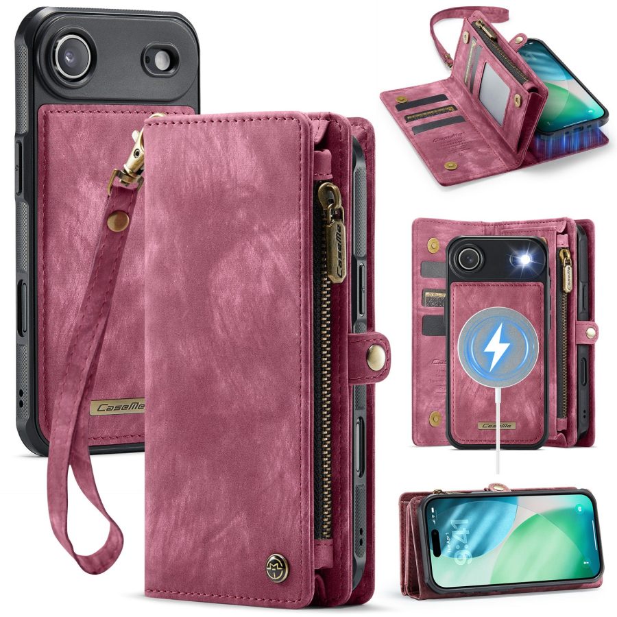 CASEME For iPhone Air Case 2-in-1 Detachable Magnetic Zipper Wallet Vegan Leather Flip Cover