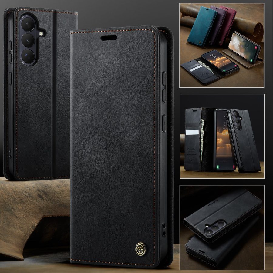 6601199200B-4 CASEME For Samsung Galaxy S26 Case RFID Blocking Wallet Calf Texture Vegan Leather Flip Cover