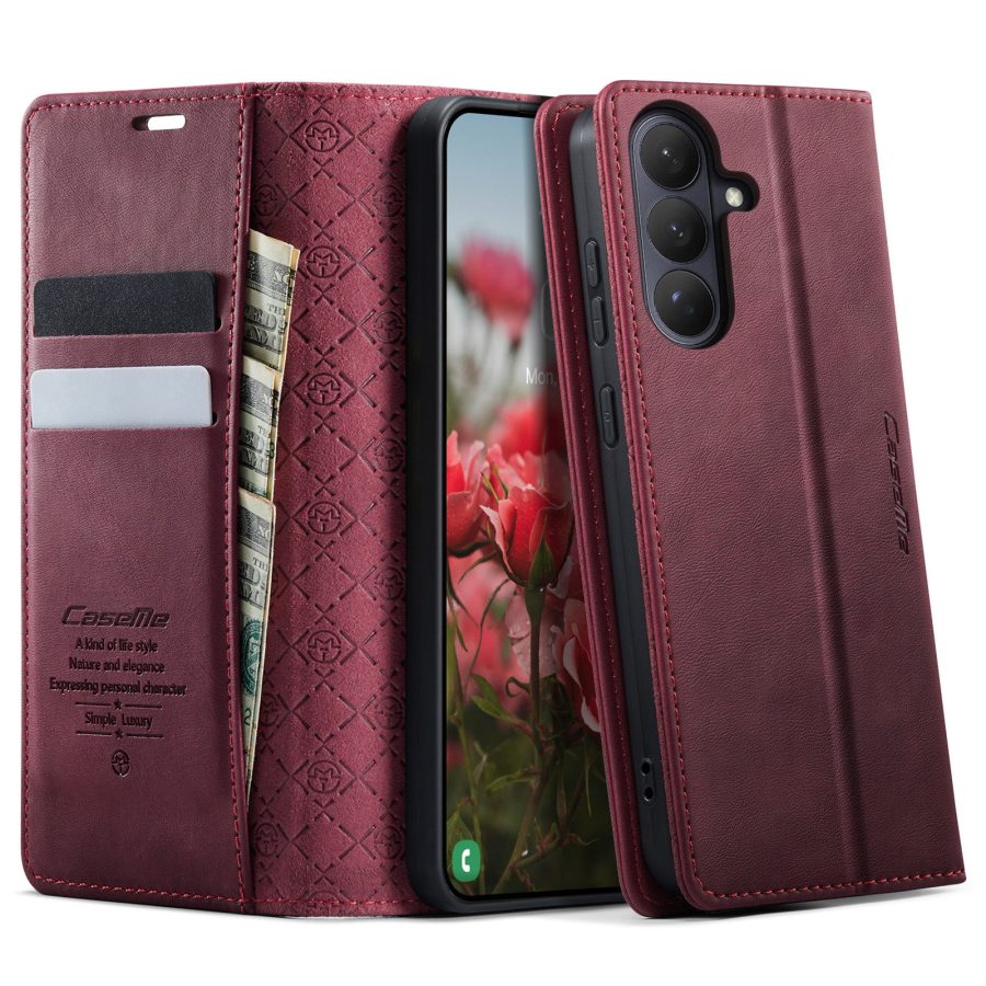 6601199200D-1 CASEME For Samsung Galaxy S26 Case RFID Blocking Wallet Calf Texture Vegan Leather Flip Cover