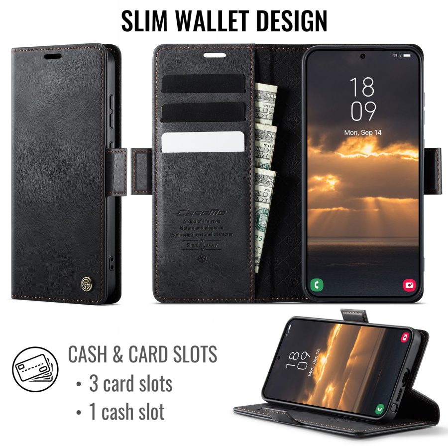 CASEME For Samsung Galaxy S26 Ultra Case RFID Blocking Wallet Calf Texture Vegan Leather Flip Cover