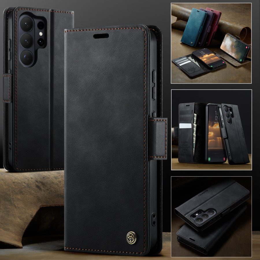 CASEME For Samsung Galaxy S26 Ultra Case RFID Blocking Wallet Calf Texture Vegan Leather Flip Cover