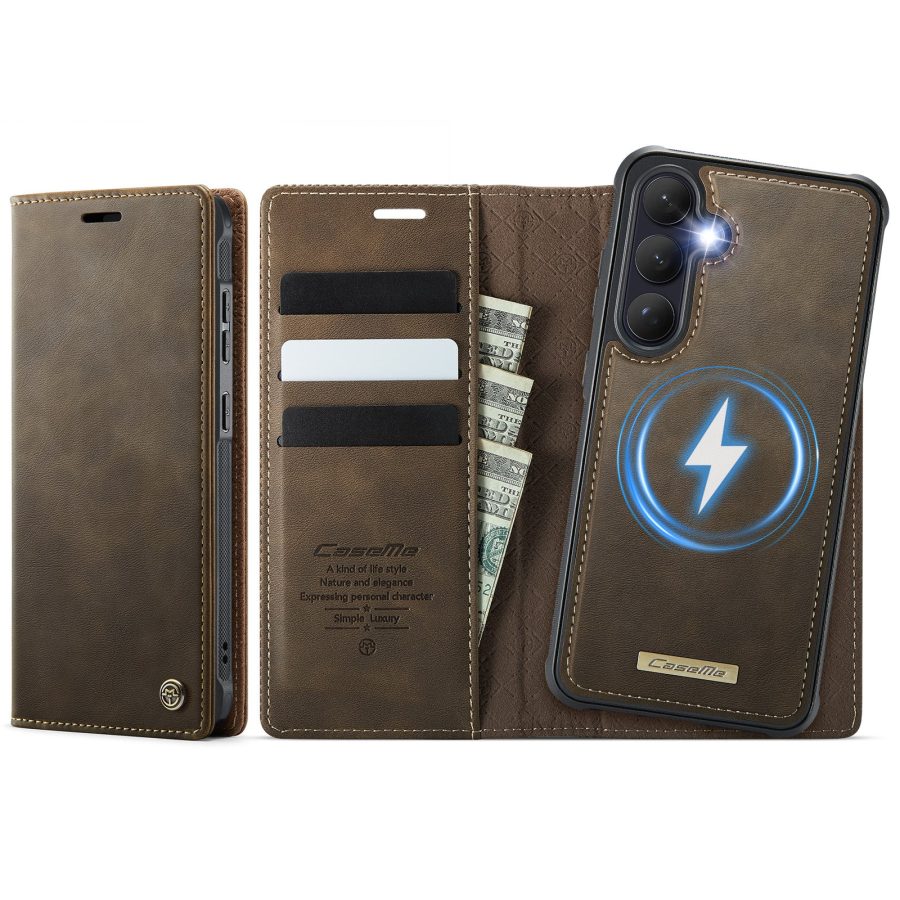 6601201988A-1 CASEME Samsung Galaxy S26+ Case 2-in-1 Magnetic Detachable Wallet Vegan Leather Flip Cover
