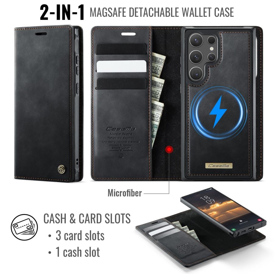 6601202011B-5 CASEME Samsung Galaxy S26 Ultra Case 2-in-1 Magnetic Detachable Wallet Vegan Leather Flip Cover