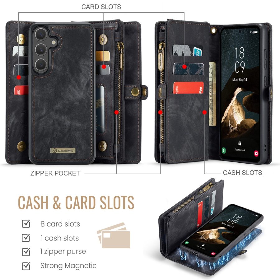 6601202013B-3 CASEME For Samsung Galaxy S26 Case 2-in-1 Detachable Magnetic Zipper Wallet Vegan Leather Flip Cover