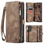 CASEME For Samsung Galaxy S26+ Case 2-in-1 Detachable Magnetic Zipper Wallet Vegan Leather Flip Cover