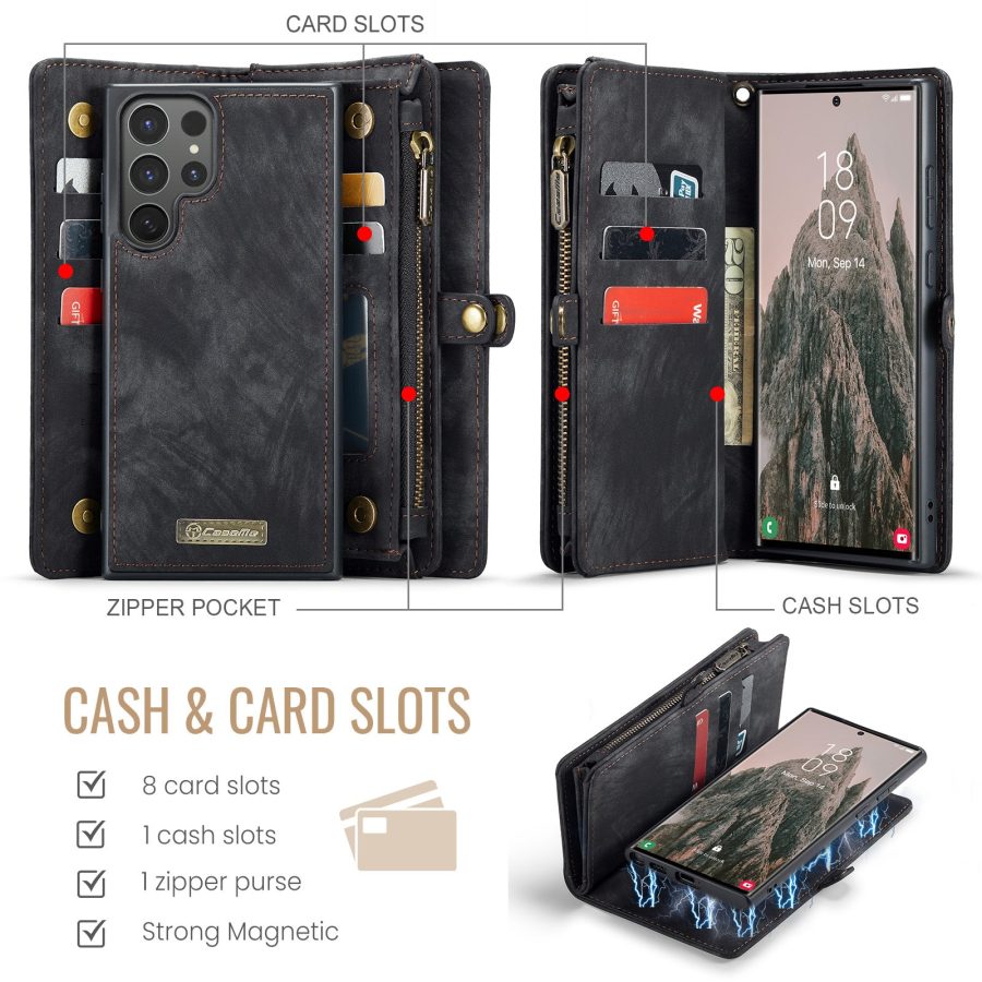 6601202017B-3 CASEME For Samsung Galaxy S26 Ultra Case 2-in-1 Detachable Magnetic Zipper Wallet Vegan Leather Flip Cover