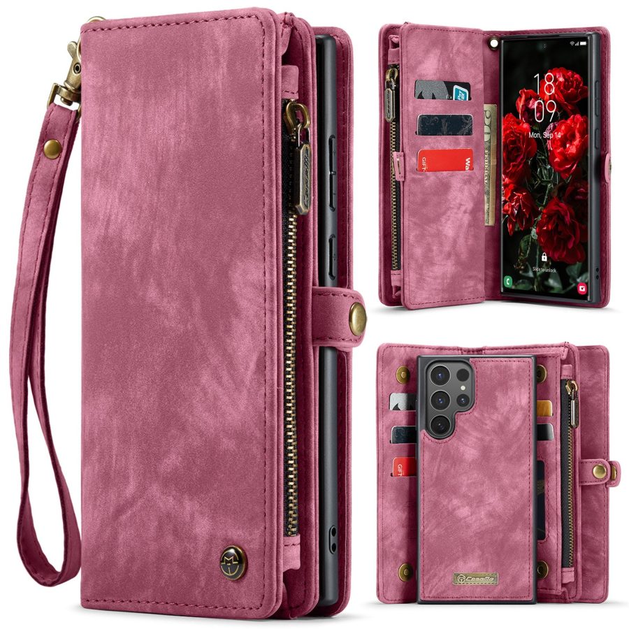 6601202017C-1 CASEME For Samsung Galaxy S26 Ultra Case 2-in-1 Detachable Magnetic Zipper Wallet Vegan Leather Flip Cover