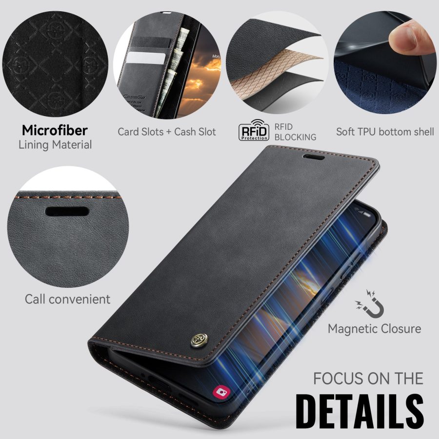 6601202959A-3 CASEME For Samsung Galaxy A57 Case RFID Blocking Wallet Calf Texture Vegan Leather Flip Cover