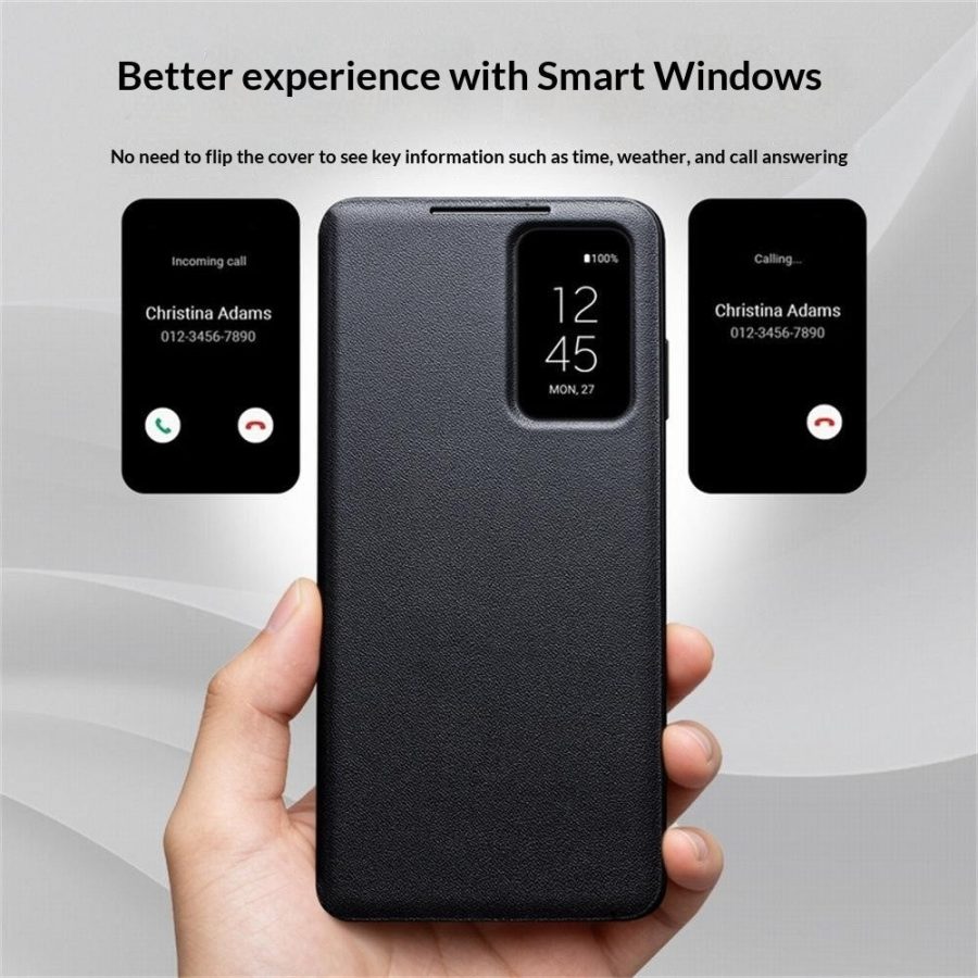6601214444A-6 QIALINO For Samsung Galaxy S26+ Wallet Case Genuine Leather Flip Phone Cover with Smart View Window With App