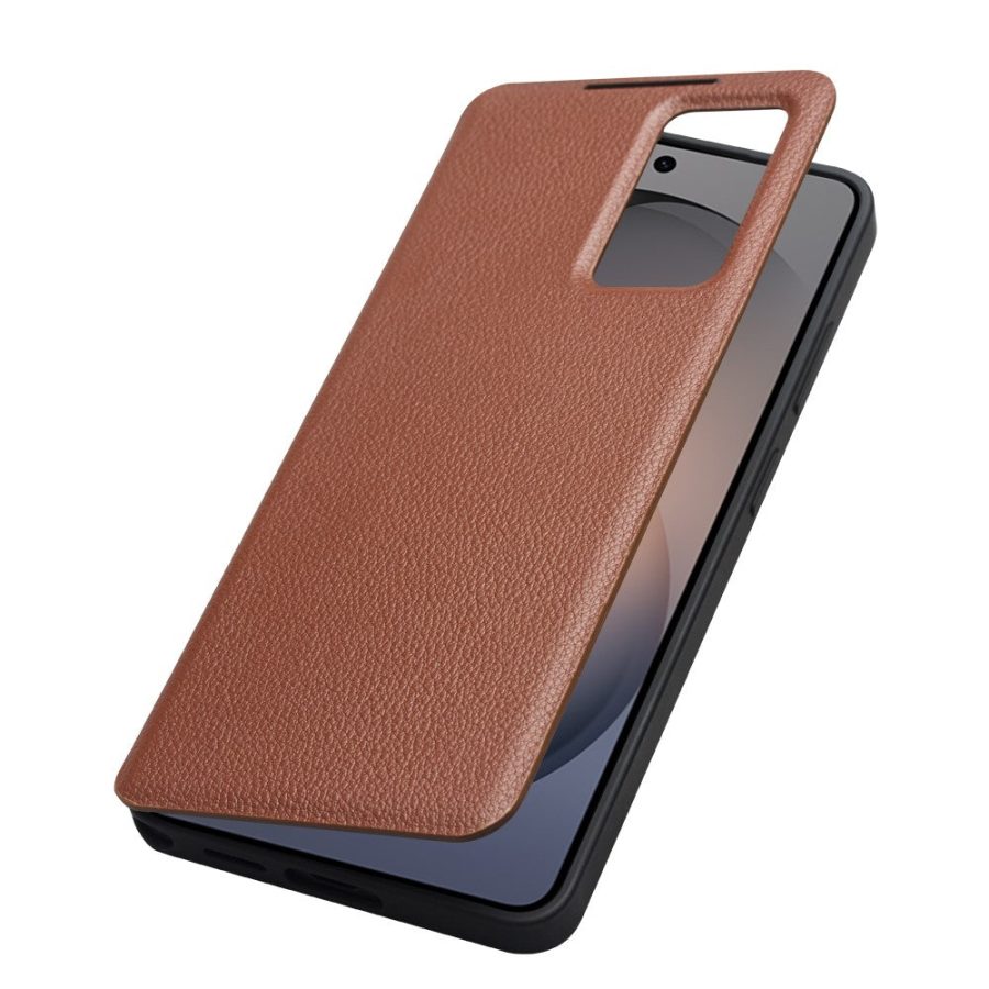 6601214446A-3_85cdd679-624f-4fa7-8f04-72757cc13024 QIALINO For Samsung Galaxy S26 Wallet Case Genuine Leather Flip Phone Cover with Smart View Window With App