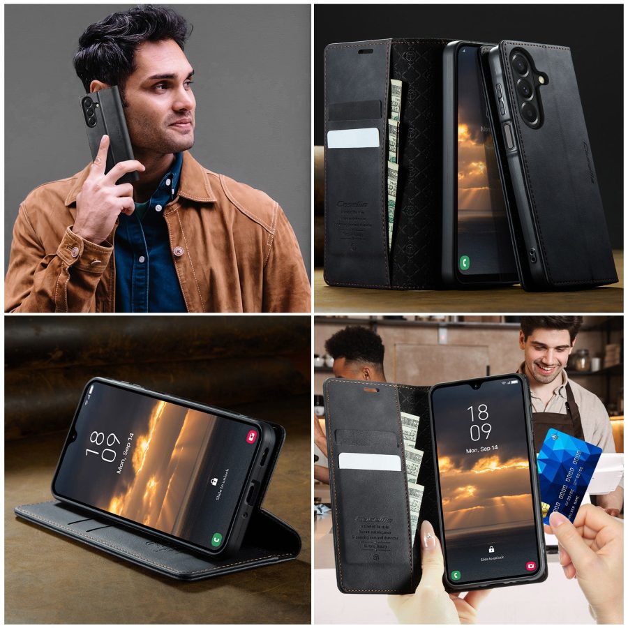 CASEME For Samsung Galaxy A27 Case RFID Blocking Wallet Calf Texture Vegan Leather Flip Cover