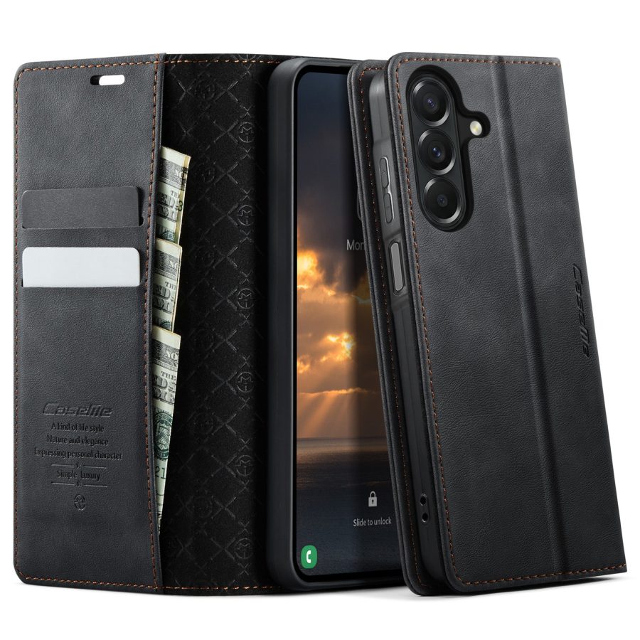 CASEME For Samsung Galaxy A27 Case RFID Blocking Wallet Calf Texture Vegan Leather Flip Cover