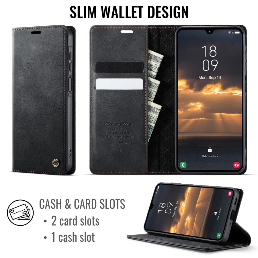 CASEME For Samsung Galaxy A27 Case RFID Blocking Wallet Calf Texture Vegan Leather Flip Cover
