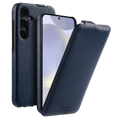 6601219719A-1 MELKCO Bovine Genuine Leather Case for Samsung Galaxy S26 Vertical Flip Cover with Magnetic Support