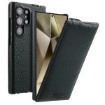 MELKCO Bovine Genuine Leather Case for Samsung Galaxy S26 Ultra Vertical Flip Cover with Magnetic Support