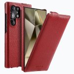 MELKCO Bovine Genuine Leather Case for Samsung Galaxy S26 Ultra Vertical Flip Cover with Magnetic Support