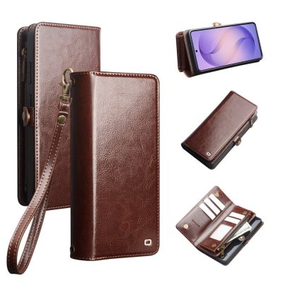 6601221855A-1 QIALINO Business Style For Samsung Galaxy S26 Ultra Case Genuine Leather Detachable 2-in-1 Wallet Flip Phone Cover with Shoulder Strap & Wrist Strap